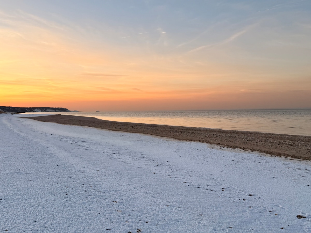 Ocean House private beach on Long Island's North Shore in winter